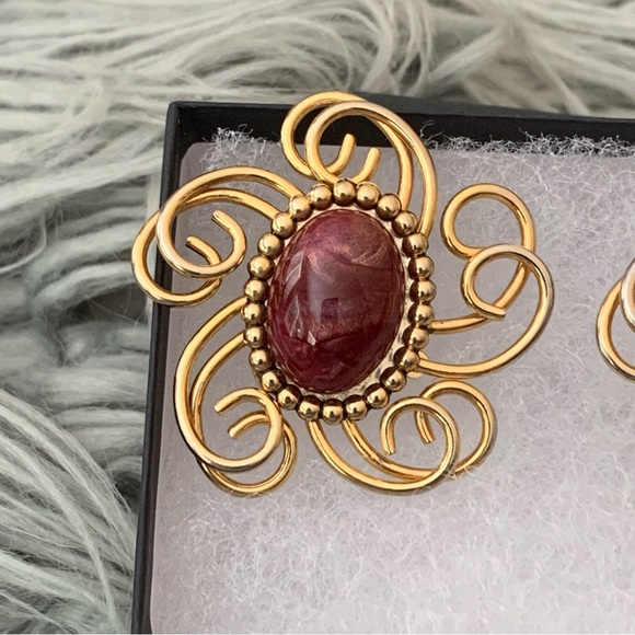 Vintage Chameleon Clip in Earrings plus bonus Flower inlay Amber Pin - Picture 3 of 9